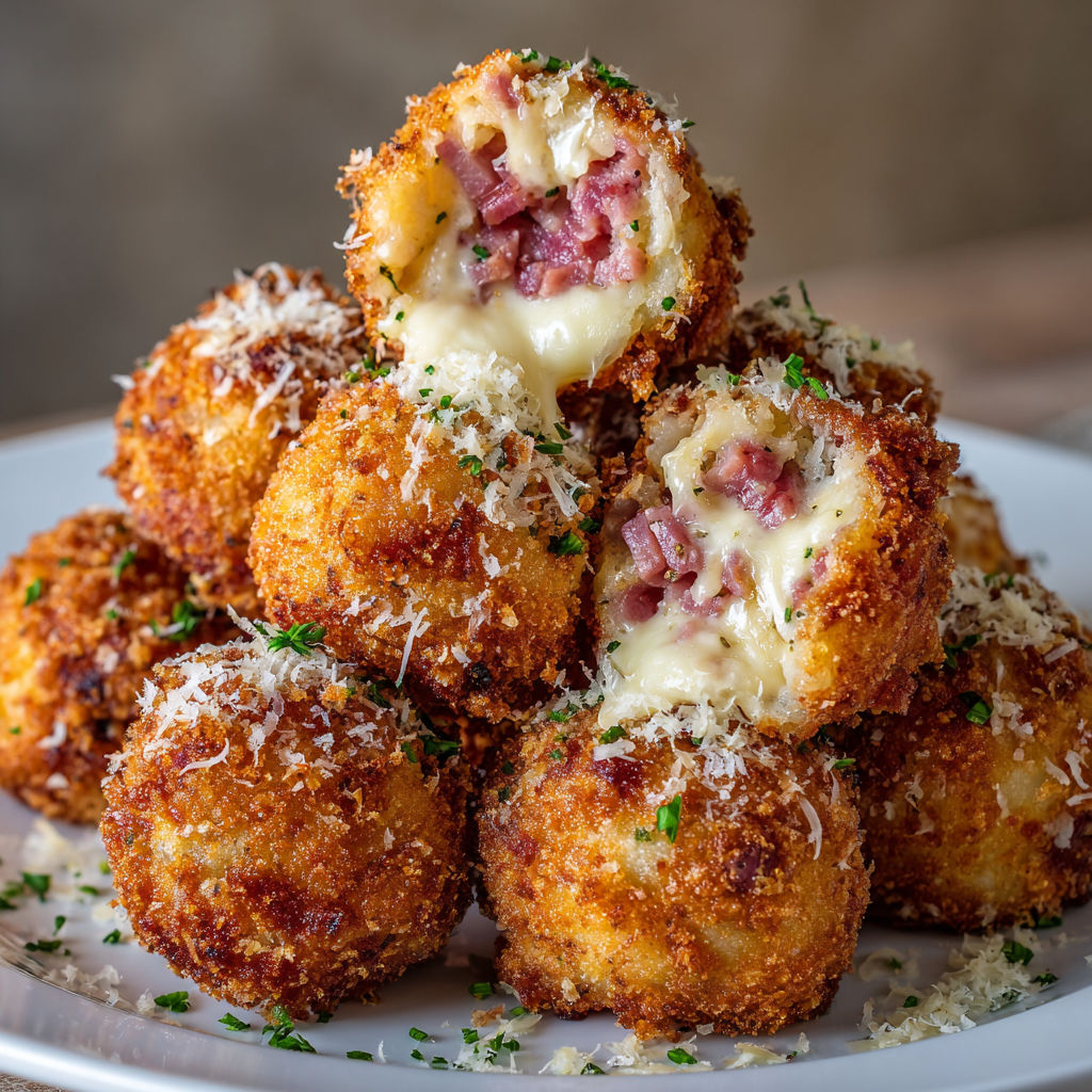 A stack of crispy Reuben balls.