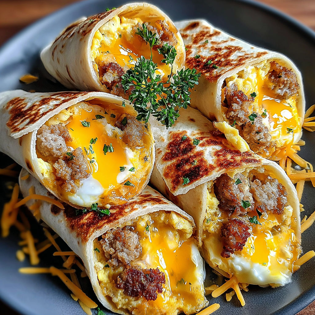 Sausage, egg, and cheese breakfast roll-ups.