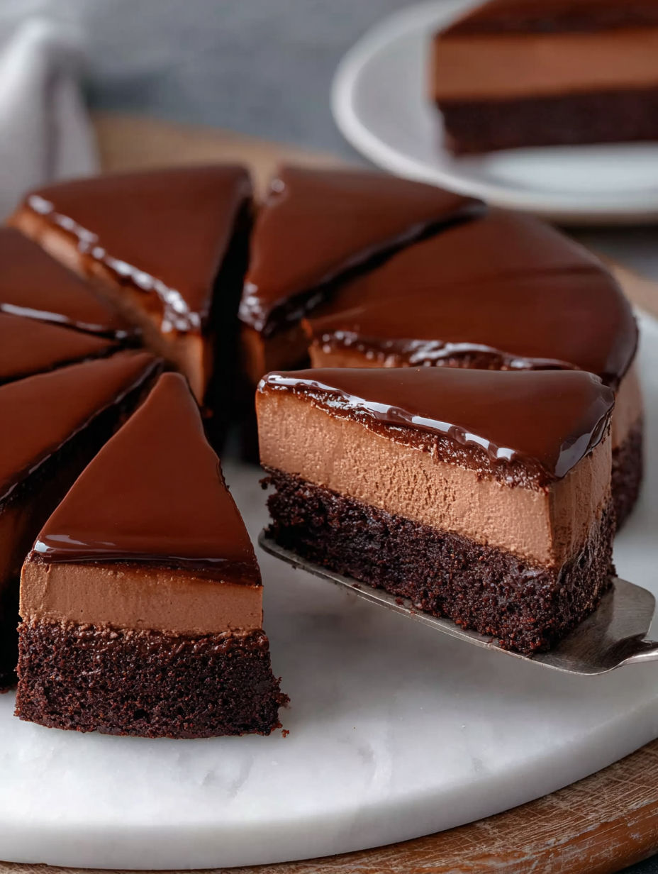 A slice of chocolate cake on a plate.