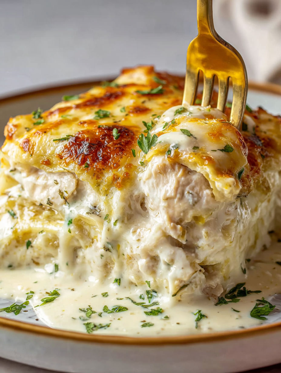 A piece of white chicken enchiladas.