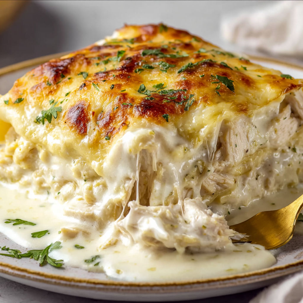 A plate of white chicken enchiladas.