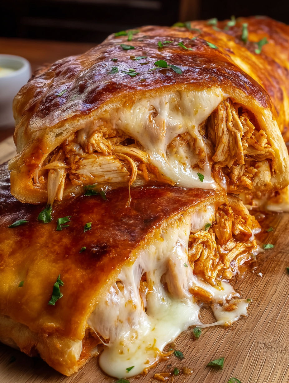 A piece of food with cheese on it.