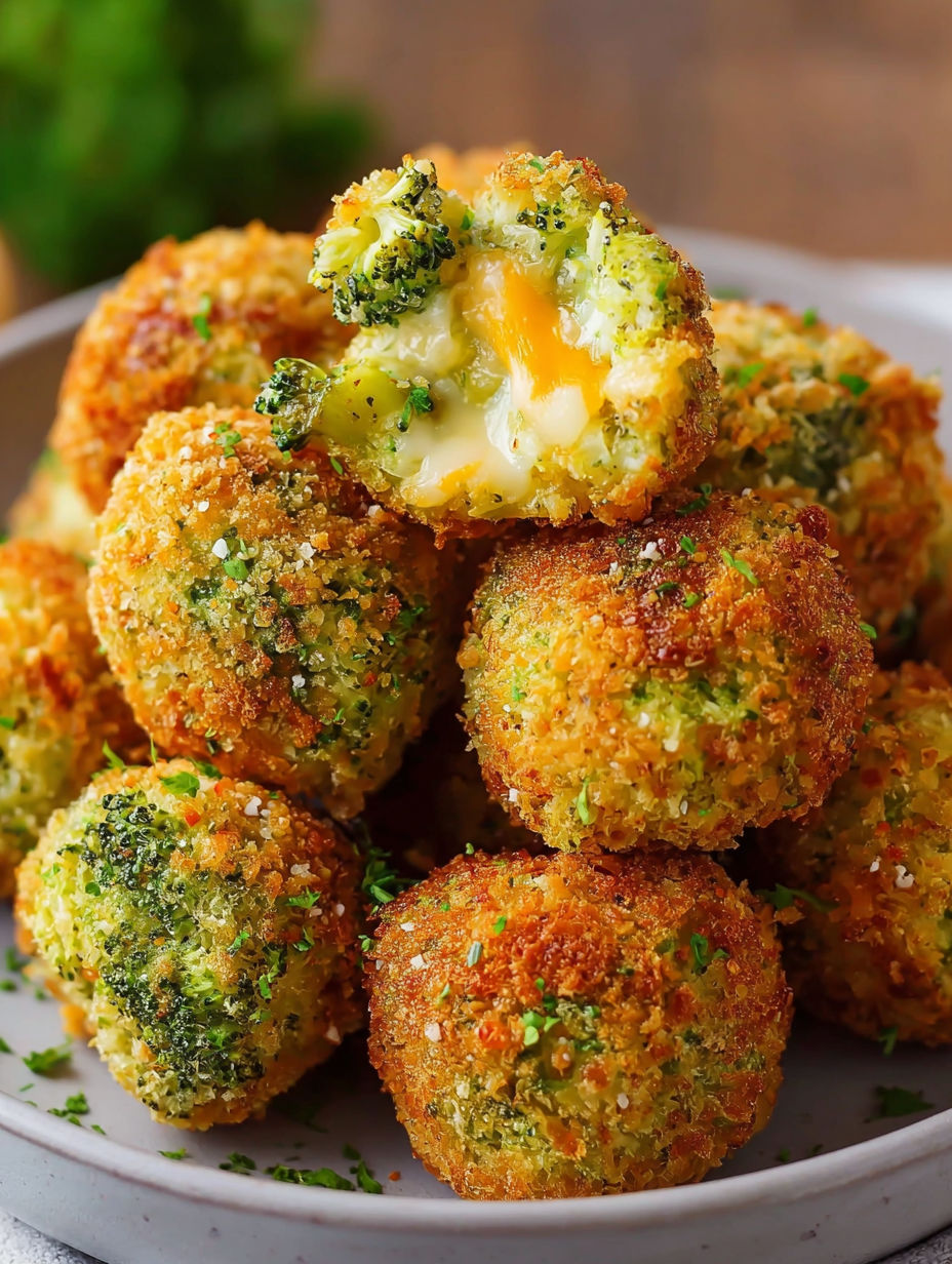A plate of broccoli cheese balls.