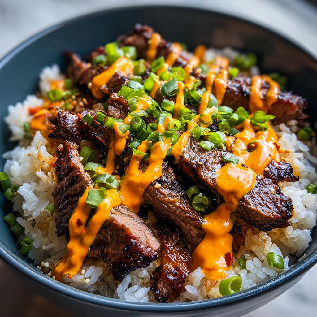 A bowl of rice with meat and sauce.