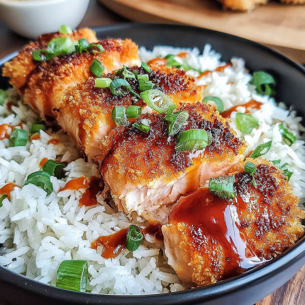 A bowl of food with a piece of meat and rice.