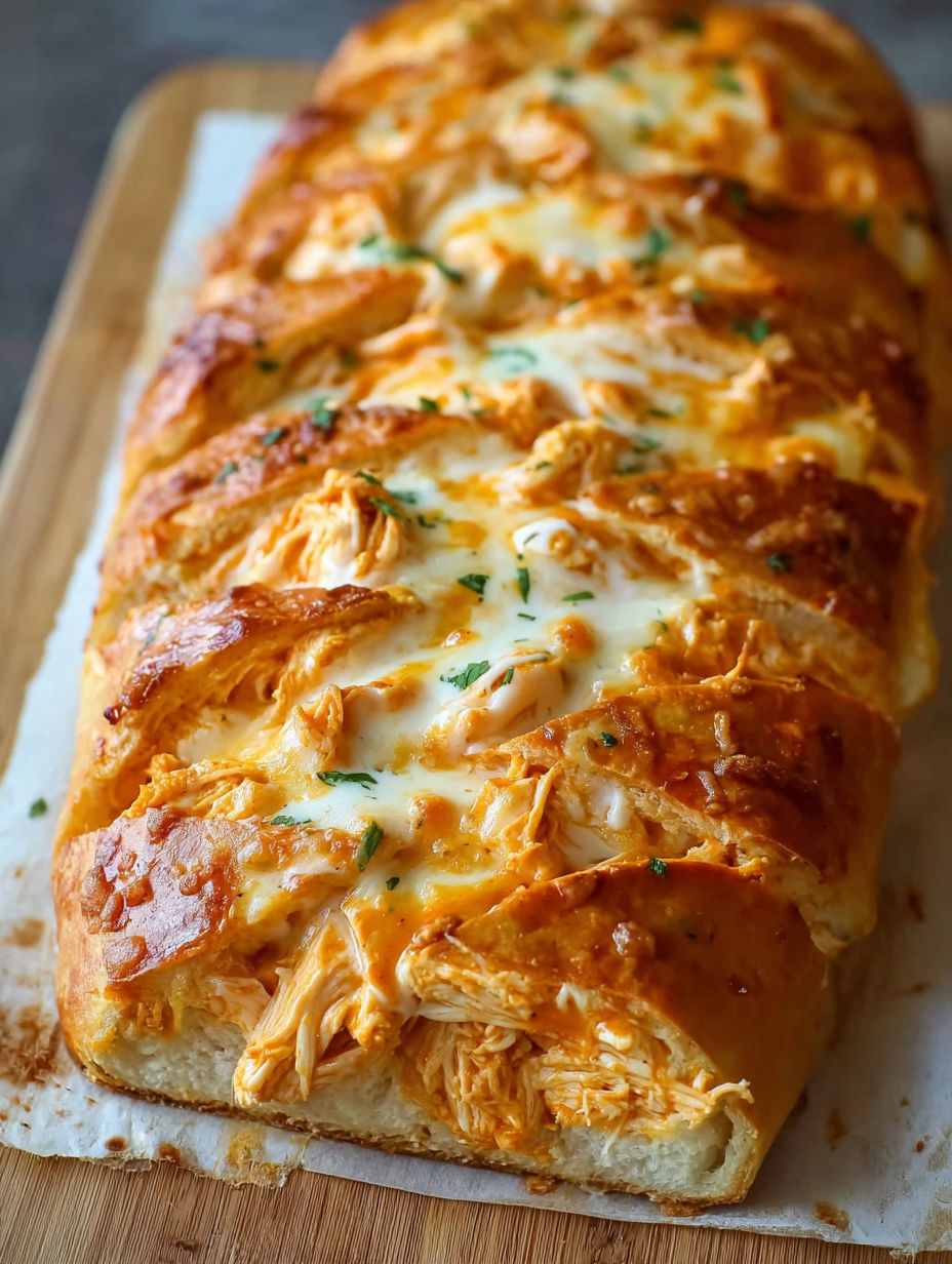 A slice of buffalo chicken bread.