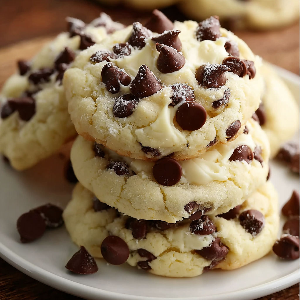 A stack of chocolate chip cookies.