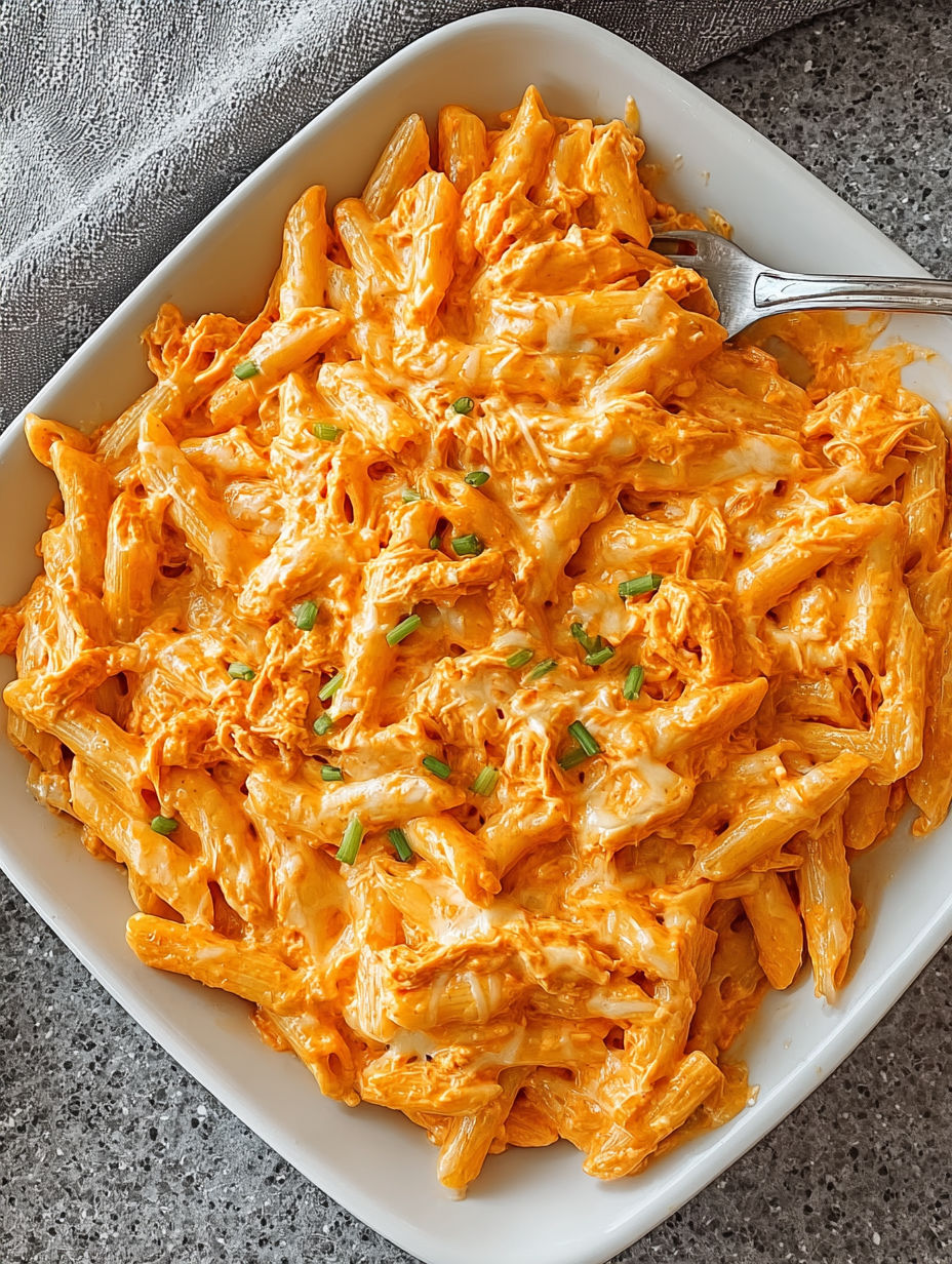 A bowl of pasta with a fork in it.
