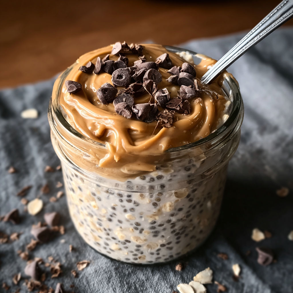 A jar of peanut butter chia oatmeal.