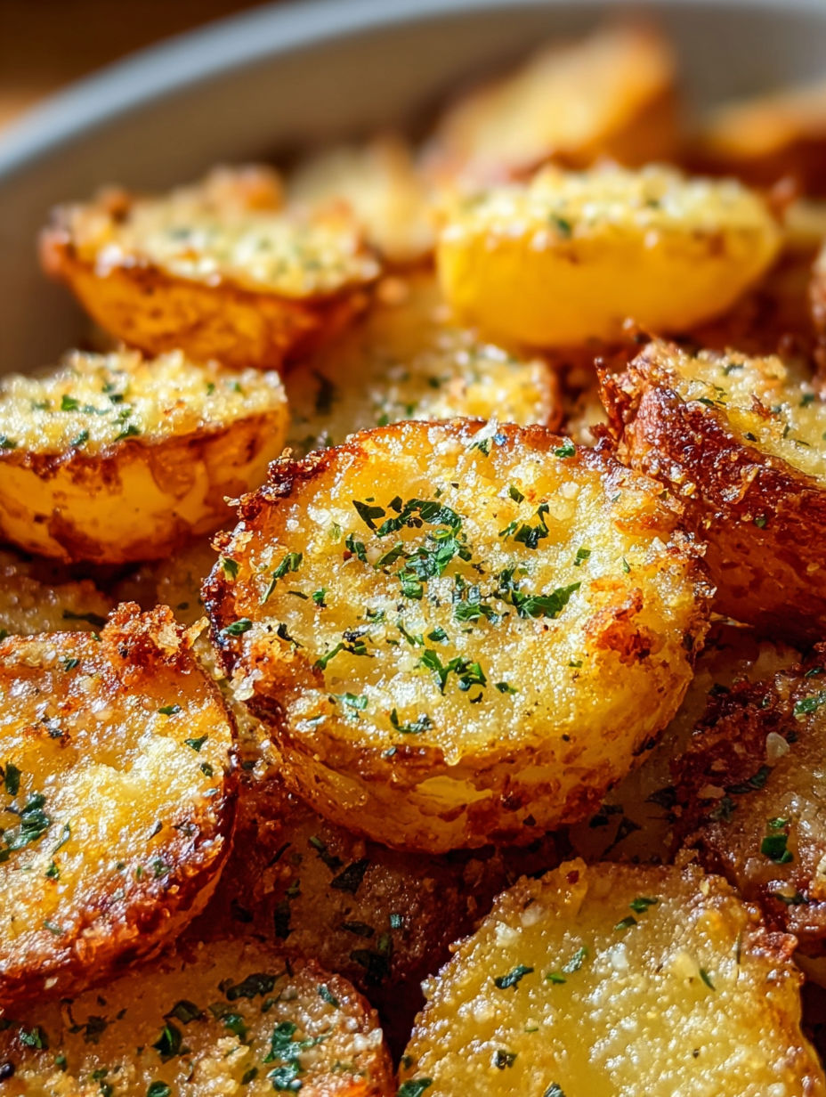Golden crispy parmesan garlic potatoes.