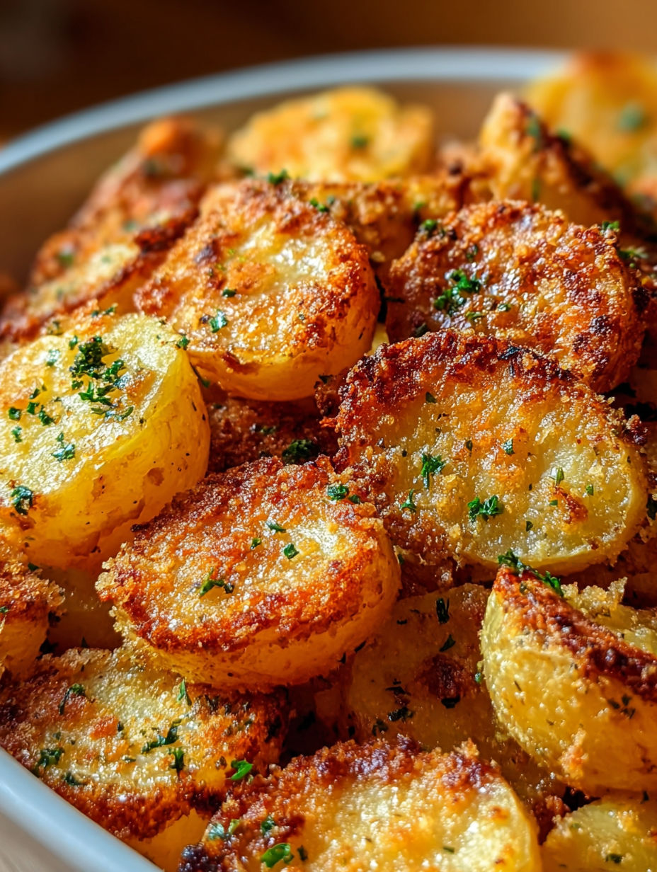 Golden crispy parmesan garlic potatoes.