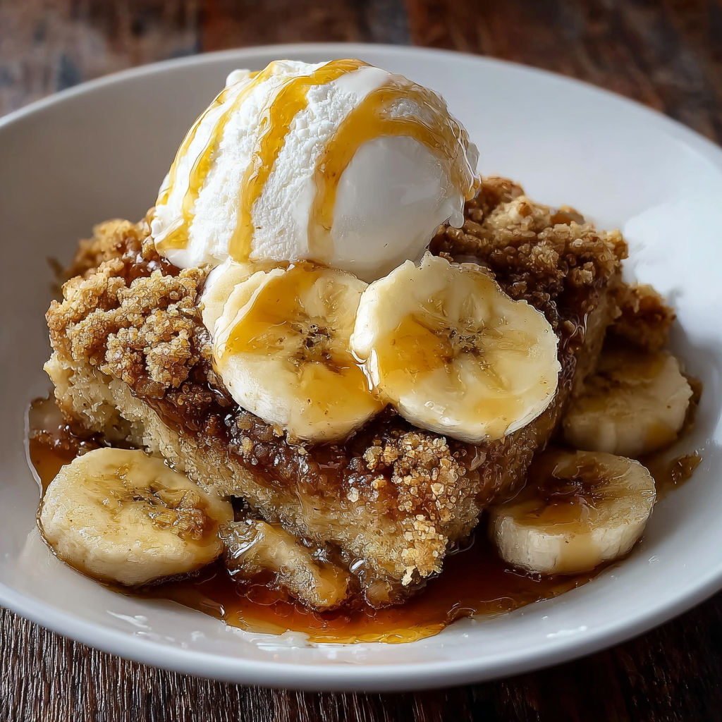 A dessert with bananas and ice cream.