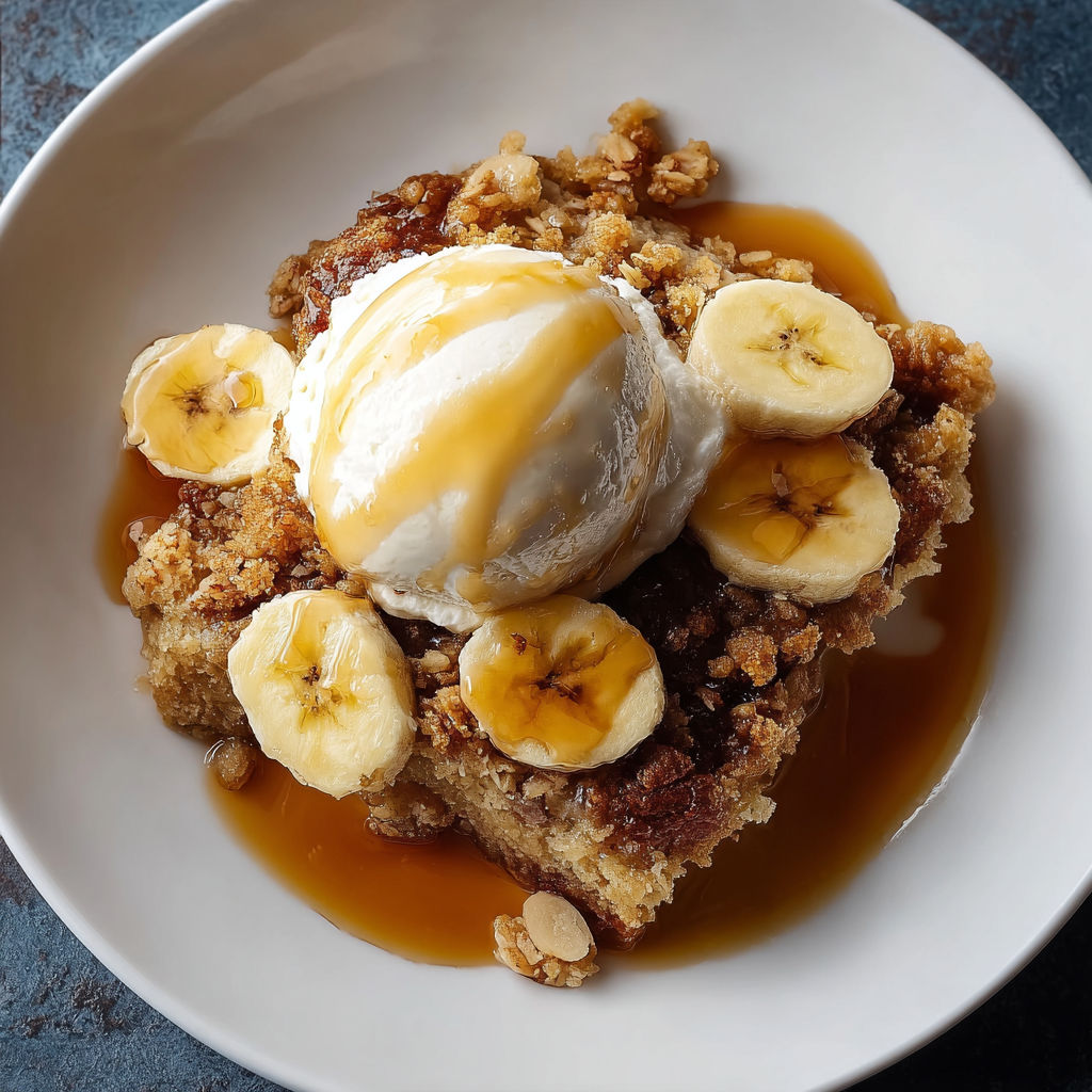 A dessert with bananas and ice cream.