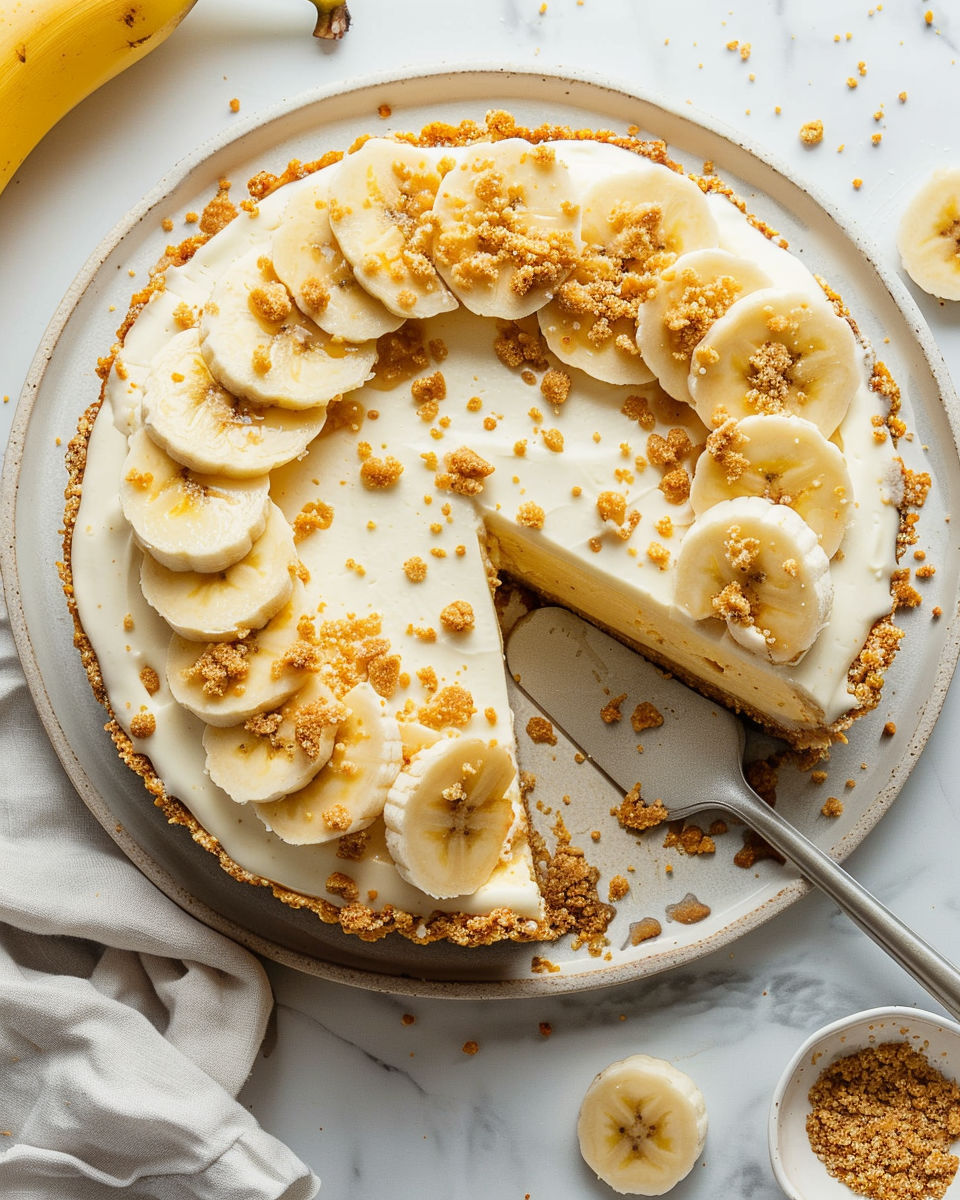 A slice of banana pudding cheesecake.