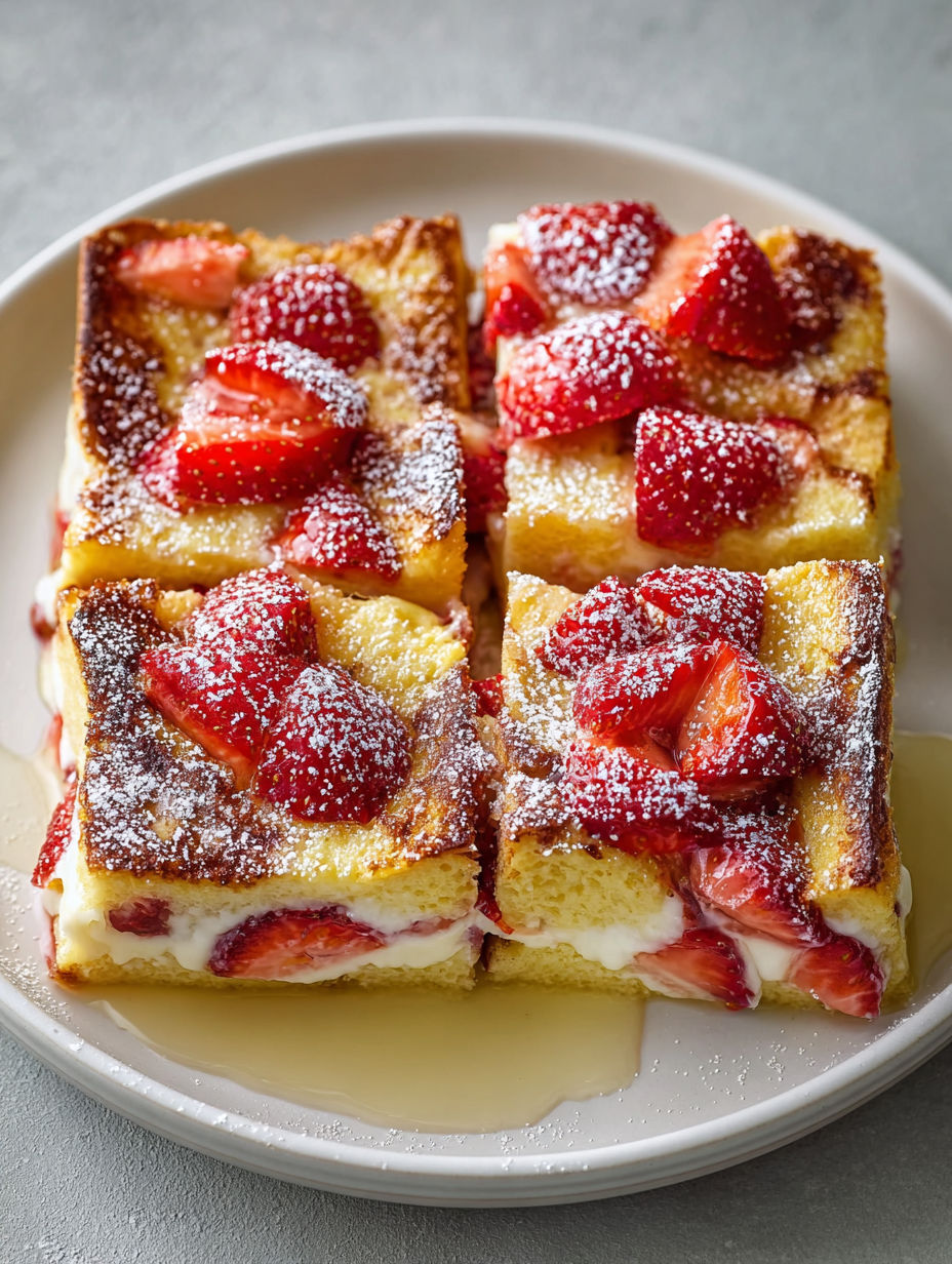 A delicious baked strawberries and cream French toast recipe.