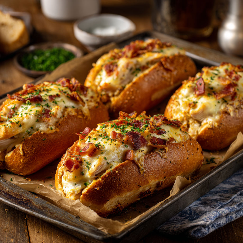 A tray of delicious chopped chicken beef bacon ranch sub.