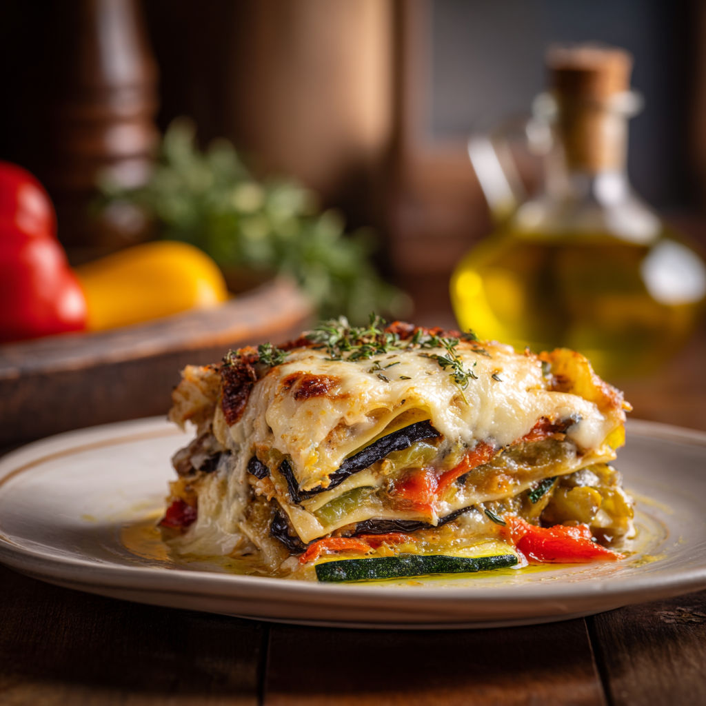 A layered vegetable lasagna with creamy ricotta.
