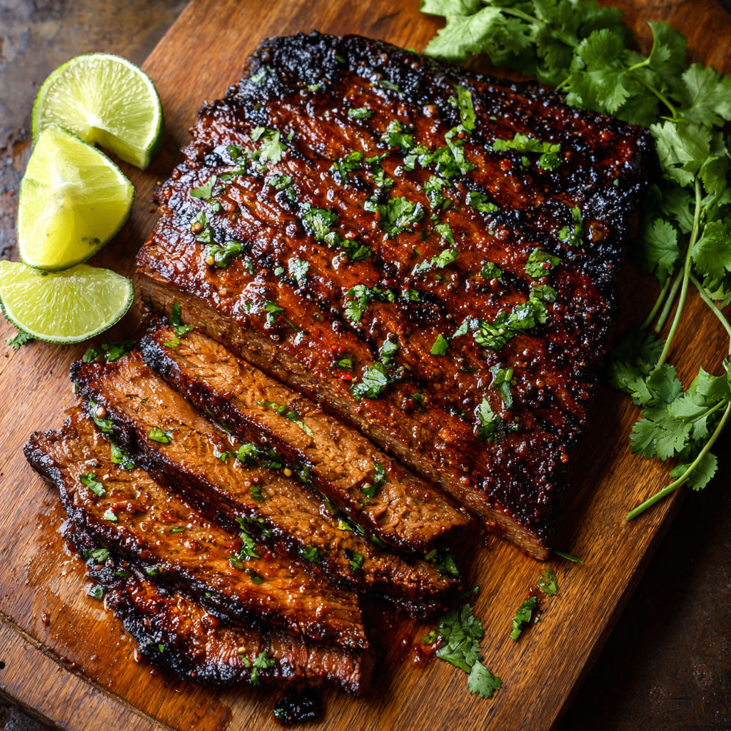 A piece of meat with lime and chili on it.