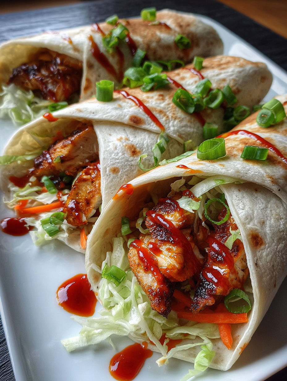 A plate of chicken wraps with lettuce and carrots.