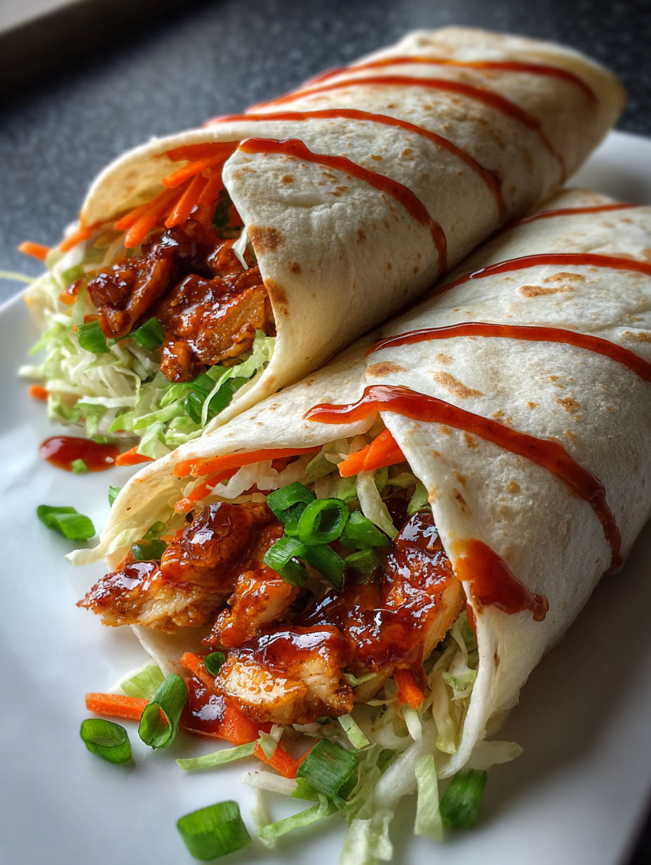 A chicken crunch wrap with carrots and sauce.
