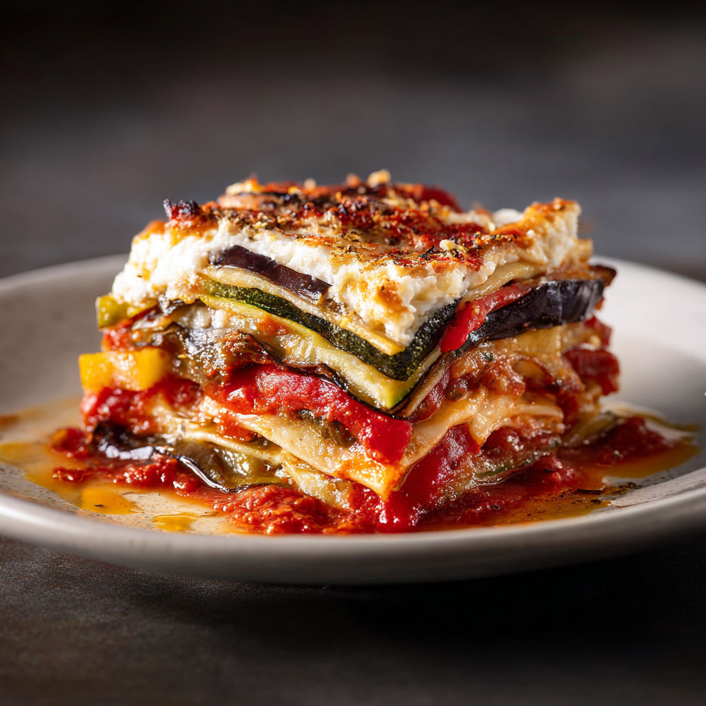 A layered vegetable lasagna with creamy ricotta.