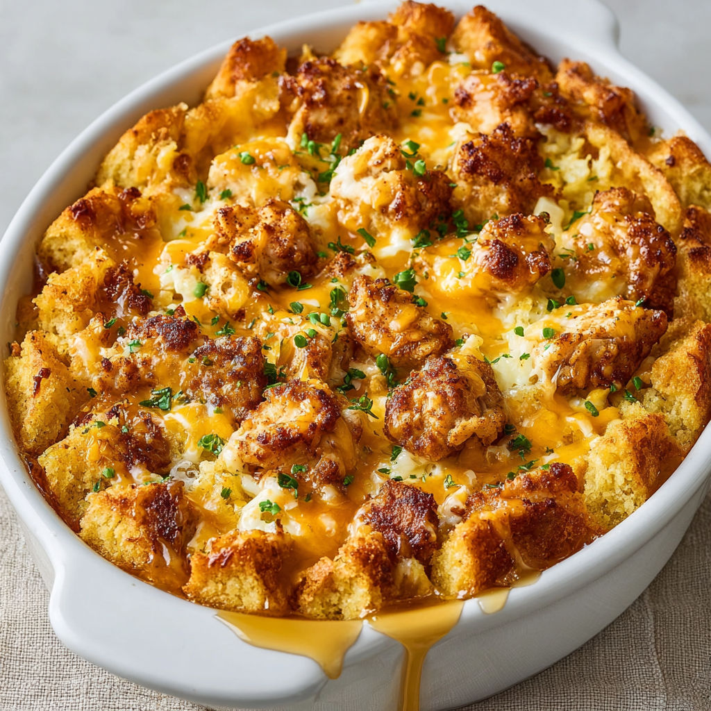 A delicious chicken and waffles casserole recipe to delight.