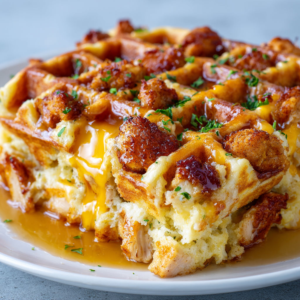 A delicious chicken and waffles casserole recipe to delight.