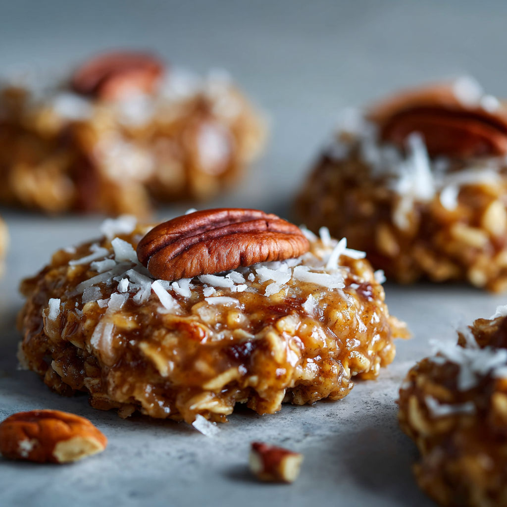 A close up of a cookie with a pecan on top.