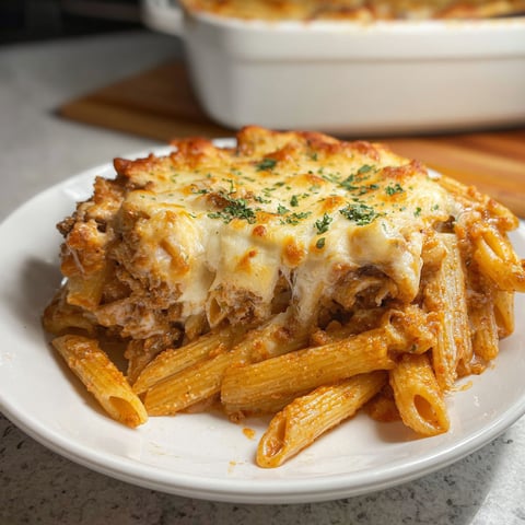 A plate of Million Dollar Baked Ziti.