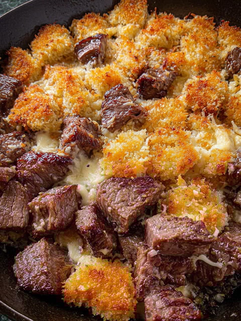 Parmesan crusted steak bites.