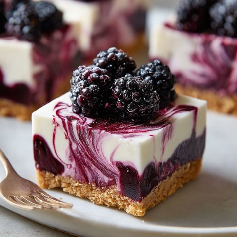 A slice of blackberry cheesecake with a fork on a plate.