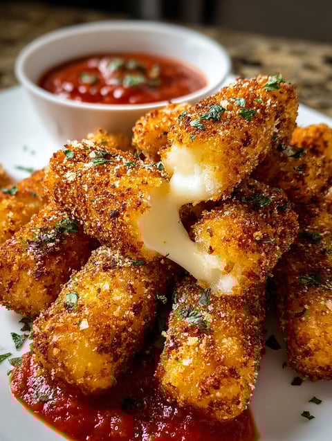Mozzarella sticks with marinara sauce.