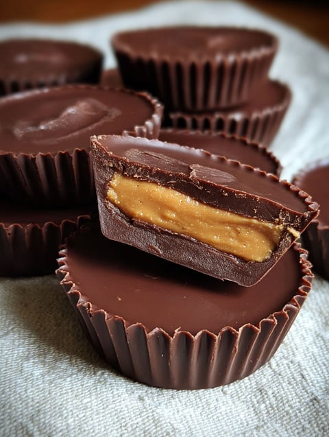 A chocolate cup with a peanut butter filling.
