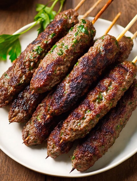 A plate of beef kafta kebabs.