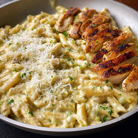 A plate of pasta with white sauce.