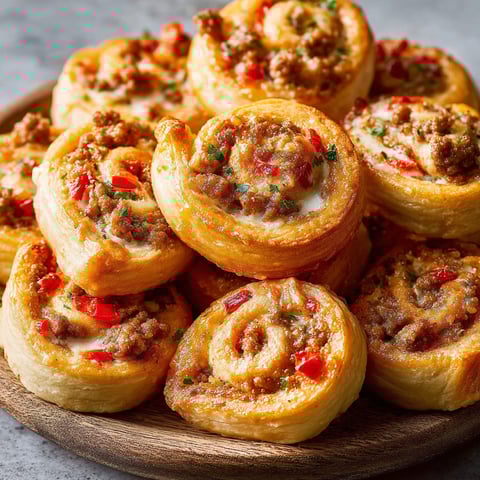 A plate of sausage pinwheels.