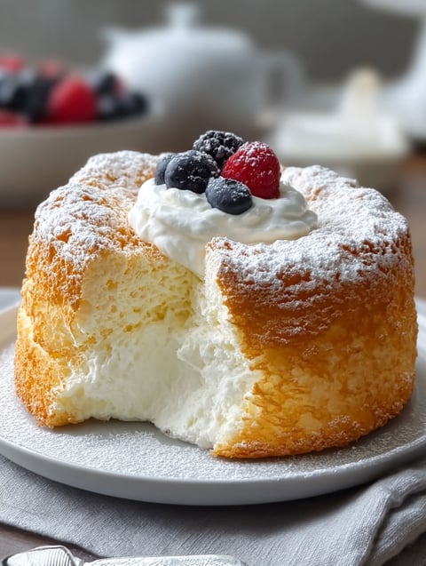 A slice of light and fluffy cloud cake.