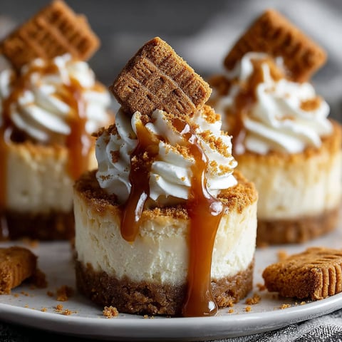 Three mini cheesecakes with caramel drizzle.