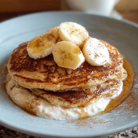 A stack of banana cinnamon yogurt pancakes.