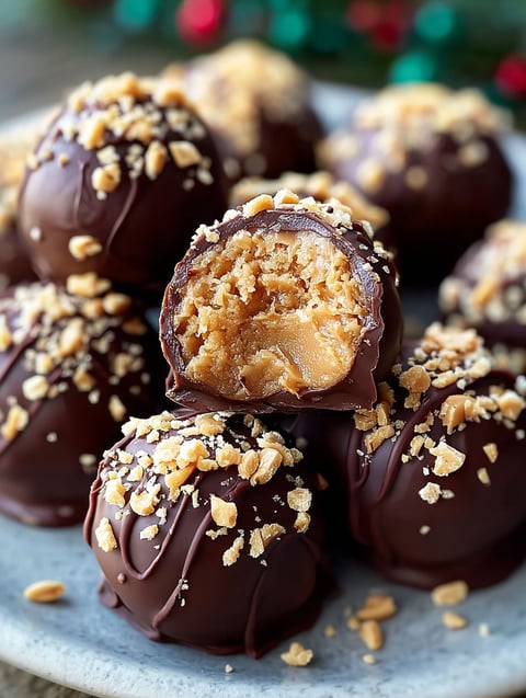 Peanut butter balls on a plate.