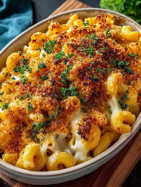 A close up of a delicious macaroni and cheese bake.