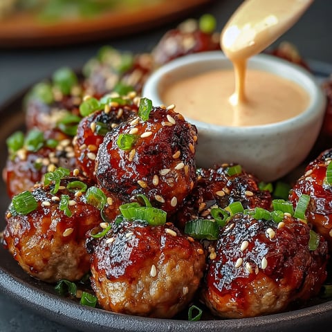 A plate of meatballs with a spicy mayo dipping sauce.