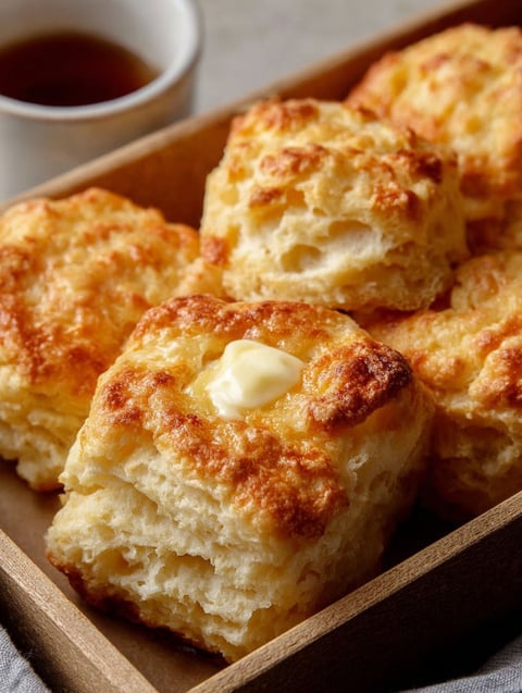 A plate of biscuits with butter on top.