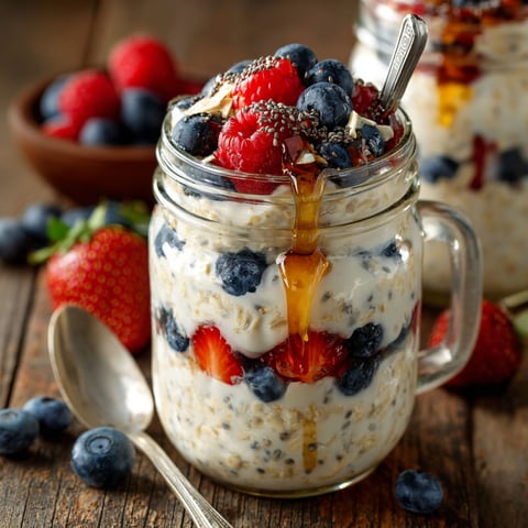 A glass jar filled with banana berry oatmeal.