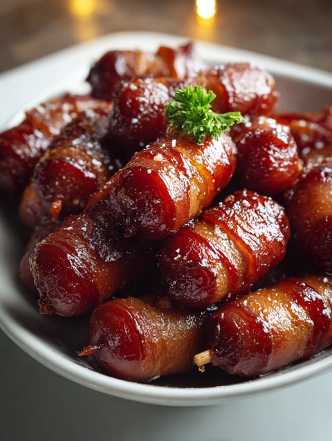 A plate of bacon wrapped around a stick.