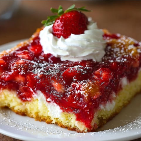 A slice of Ultimate Strawberry Cheesecake Dump Cake.