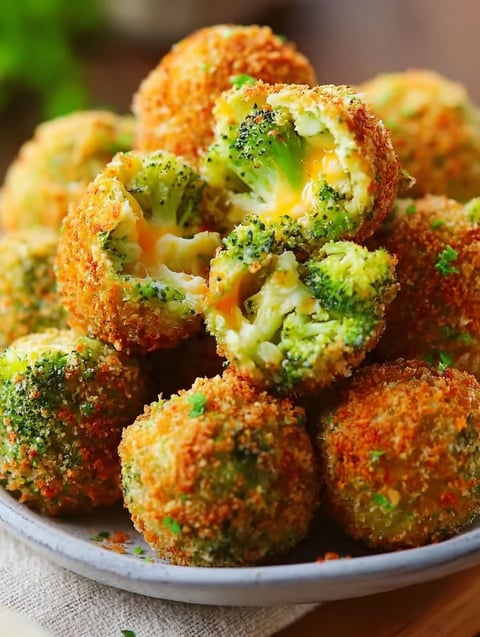 A plate of broccoli cheese balls.