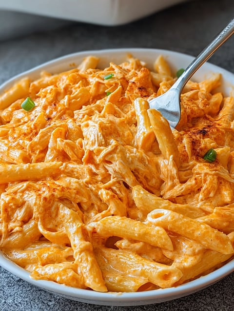 A fork is in a bowl of pasta.