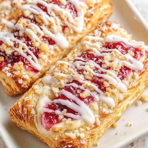 Two Danishes with Cherries and Cream.
