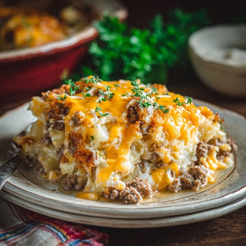A delicious looking casserole with cheese and potatoes.
